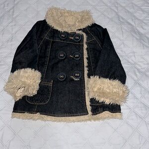 Marks and Spencer dark blue denim jacket with a faux fur collar